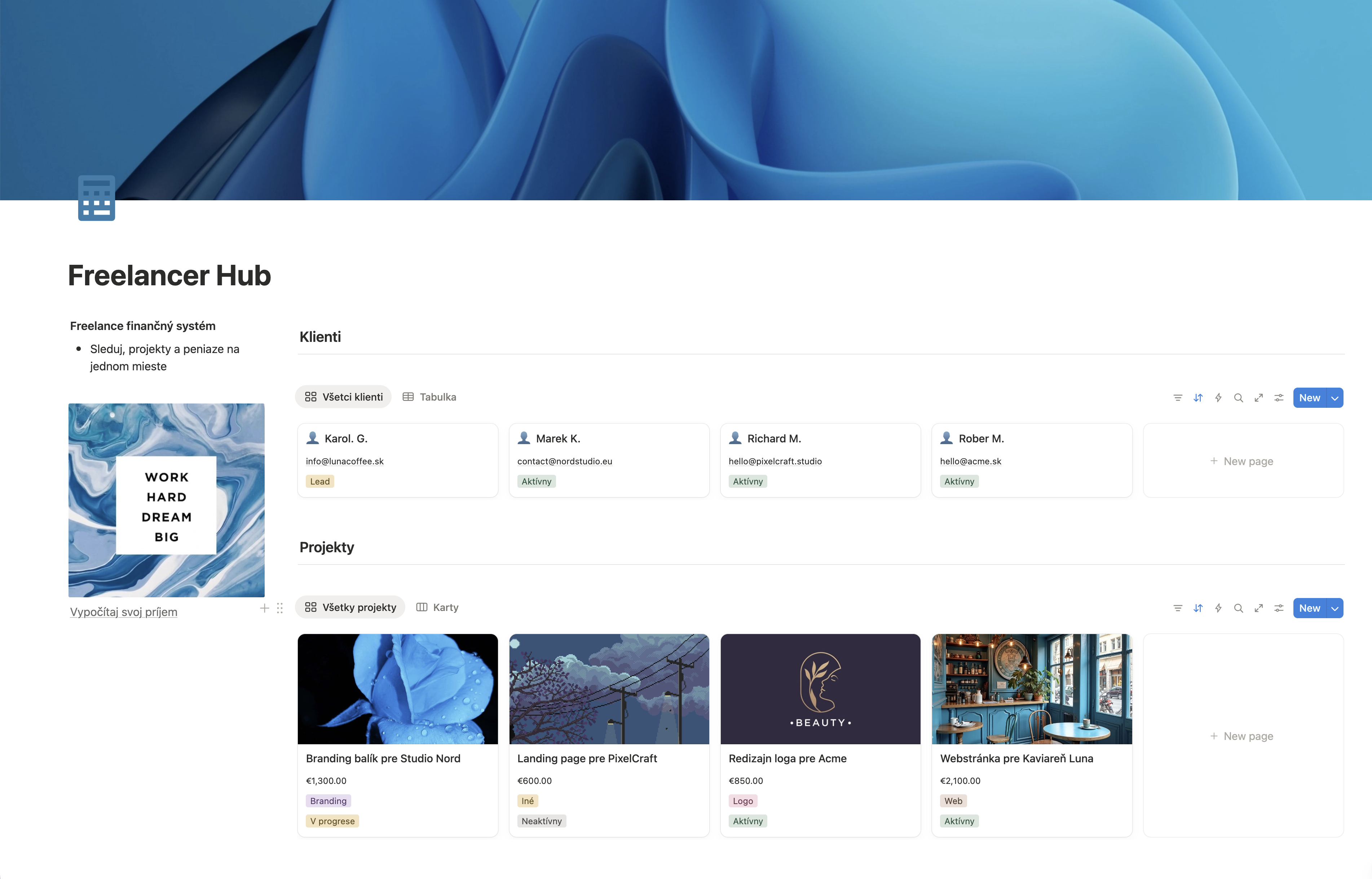 Náhľad Freelancer Hub systému
